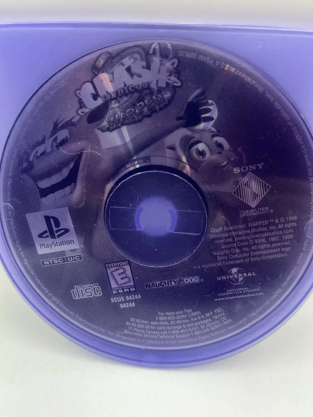 Crash Bandicoot: Warped (Greatest Hits) (PS1, 1999) - DISC ONLY *TESTED